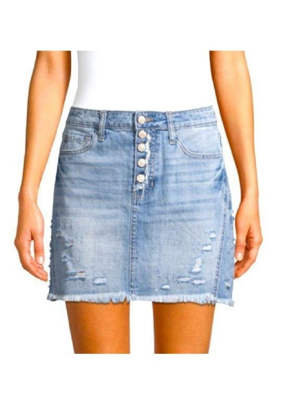 Vervet High Rise Distressed Button Fly Jean Skirt
